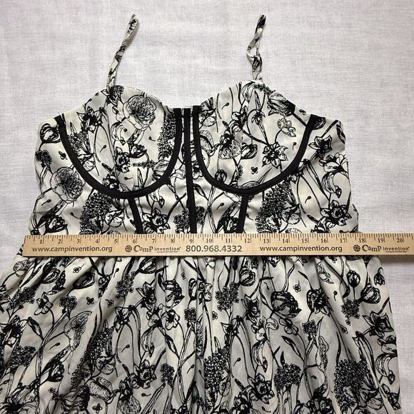 Women's Black and White Floral Structured Corset Cami Romantic Midi Dress - Picture 6 of 6